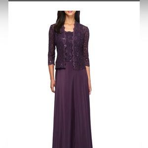 ALEX EVENINGS Sequin Lace & Satin Gown with Jacket